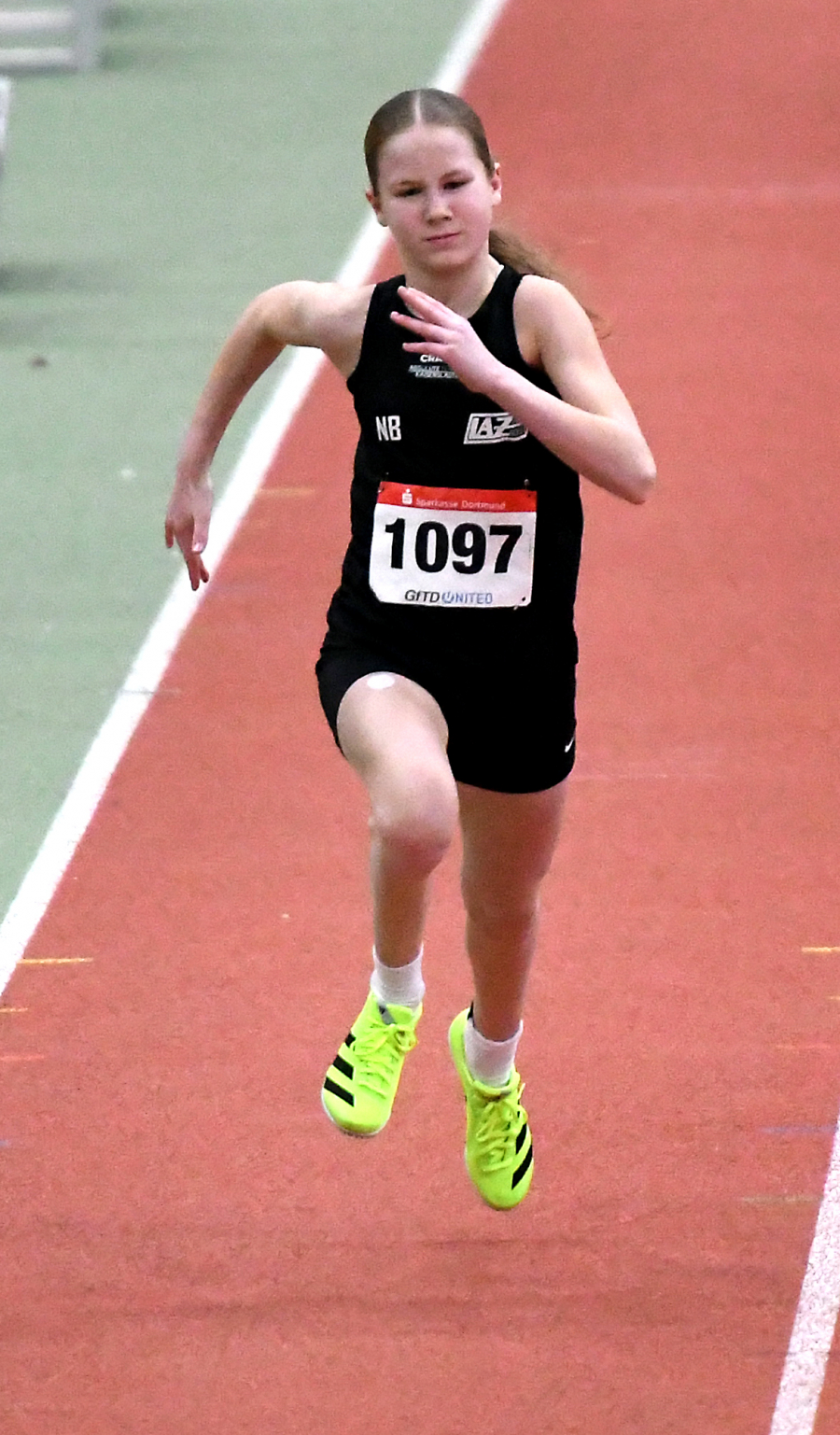 Noelle Biegel beim 60-Meter-Sprint. Foto: Bottin