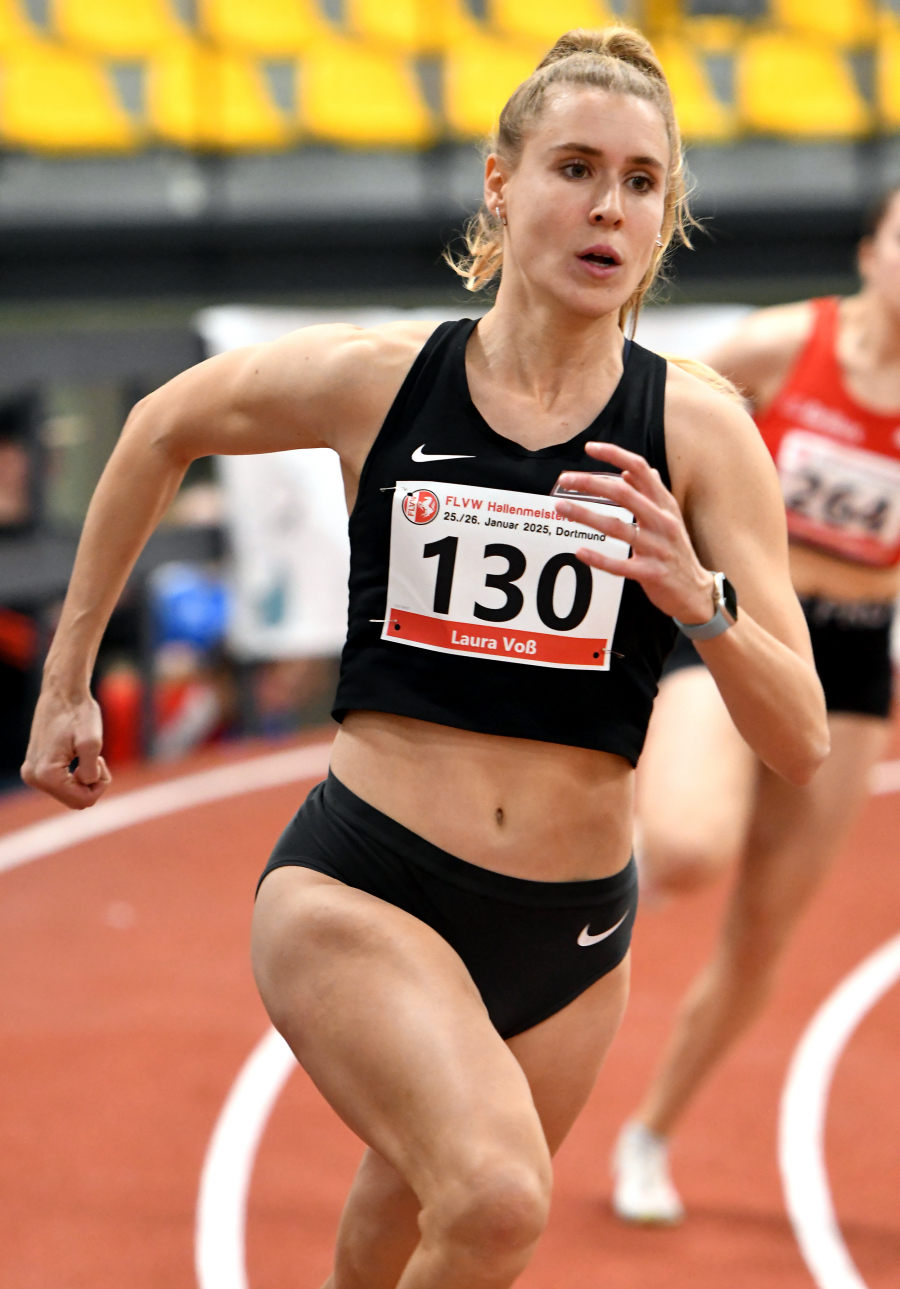 Knappe Entscheidung: Mit sieben hundertstel Sekunden Vorsprung sicherte sich Laura Voß vom LAZ Soest über 400 Meter den Westfalentitel bei den Frauen. Foto: Bottin