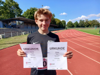 Zwar außerhalb der Wertung, aber dennoch zwei Mal der Beste: M13-Sportler Michel Bottin vom LAZ Soest stellte bei den Gütersloher Kreismehrkampfmeisterschaften neue persönliche Rekorde im Drei- und Vierkampf auf. Foto: Bottin|||